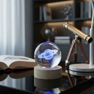 New Miniature 3" Laser Engraved Glass Saturn Gazing with LED Base Color Changing